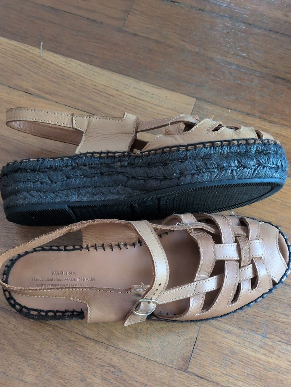 Nagusa Leather Woven Espadrille Sandals in Tan